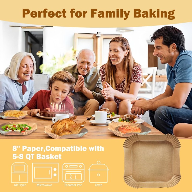 SENIPPAH 200 Pcs 8" Air Fryer Liner Square Baking Parchment Paper gallery