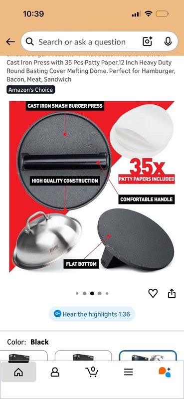 Smash Burger Press Kit– 7''Flat Cast Iron Press & 12”Basting Cover Melting Dome gallery