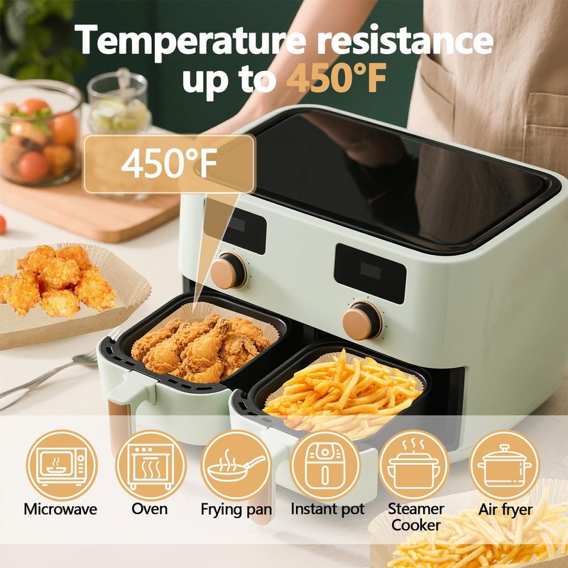 150 Pack 8.6x5.5" Air Fryer Liners, Parchment Paper 8.6in-Rectangular, Khaki gallery