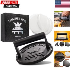 SMASHER KING™ – Cast Iron Smash Burger Press Incl. 25 Pcs of Patty Paper