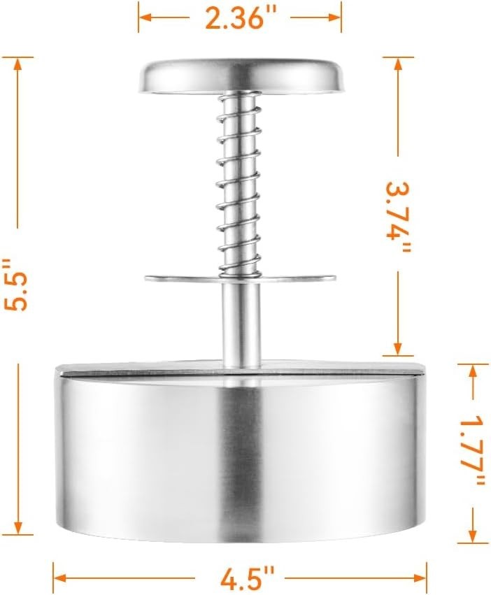 304 Stainless Steel Burger Press 4.5" Hamburger Patty Maker Spring Loaded Easy gallery