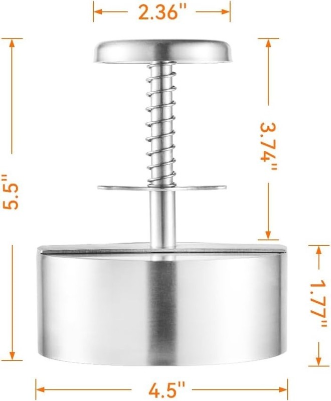304 Stainless Steel Burger Press 4.5" Hamburger Patty Maker Spring Loaded Easy gallery