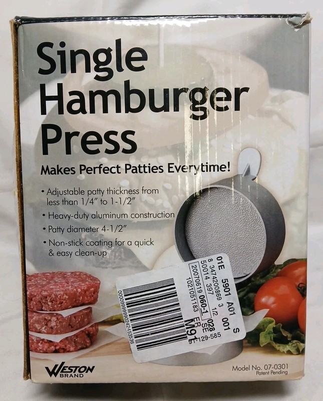 Weston Burger Single Hamburger Press 4 1/2" Patties Open Box gallery
