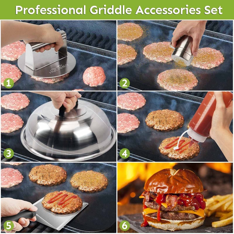 HULISEN Smashed Burger Kit, Press, 12 Inch Basting Cover, Grill Spatula, Spice gallery