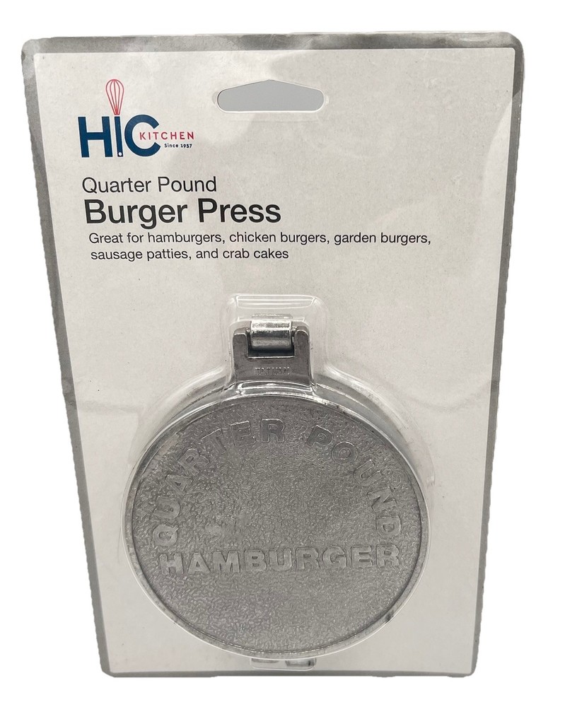 HIC Kitchen Burger Press & Patty Maker Aluminum Makes Quarter-Pound Patties NEW