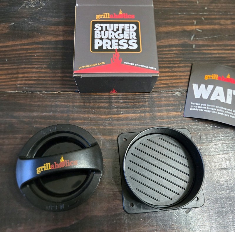 Grillaholics Stuffed Burger Press & Hamburger Maker - Non Stick Hamburger Open gallery