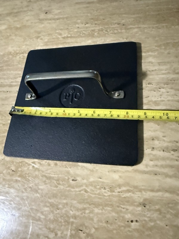 Pampered Chef Cast Iron Grill Press 8 1/2" Square Hamburgers Bacon-PreSeasoned gallery