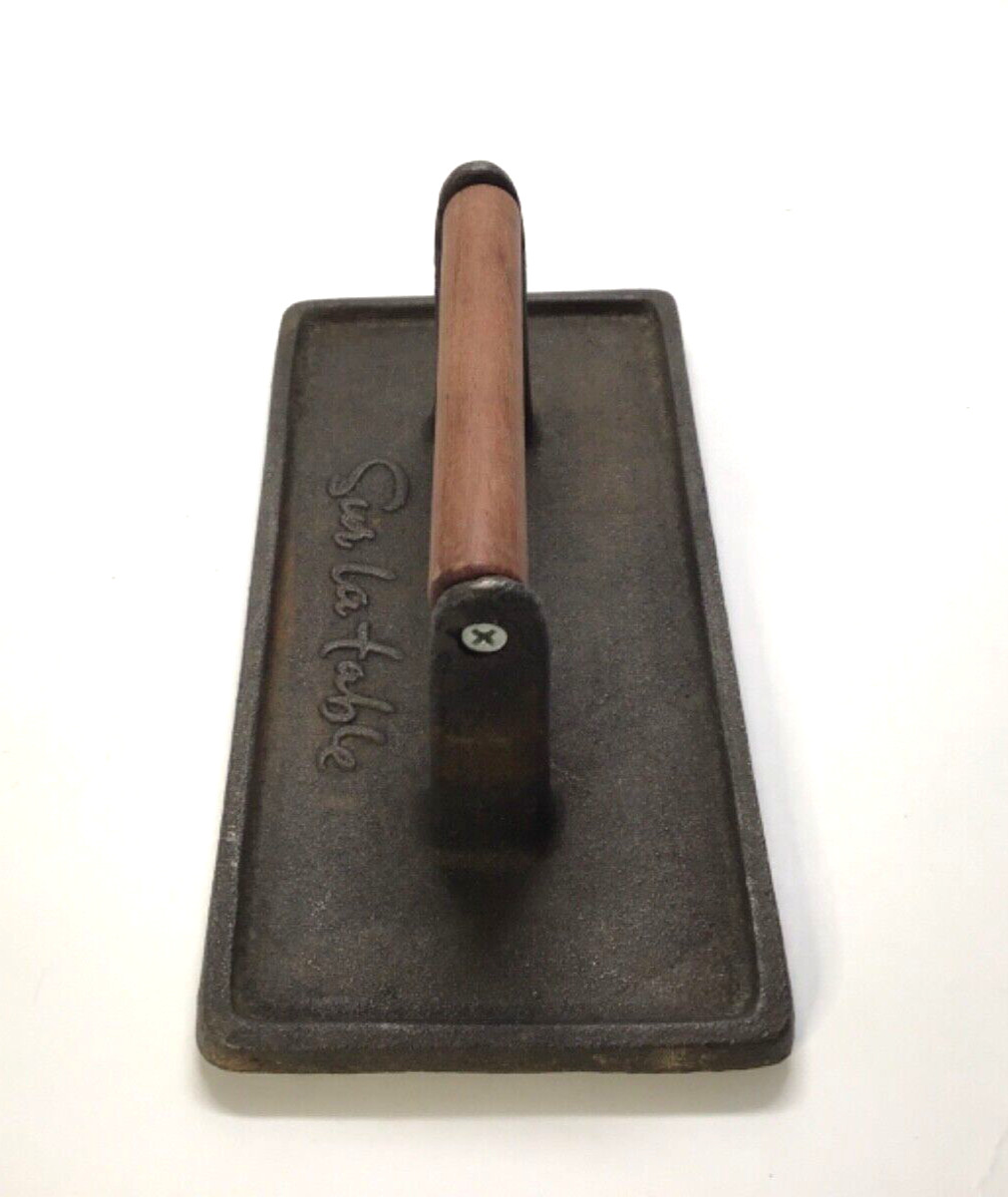 SUR LA TABLE - RECTANGULAR CAST IRON GRILL PRESS W/ROSEWOOD HANDLE gallery
