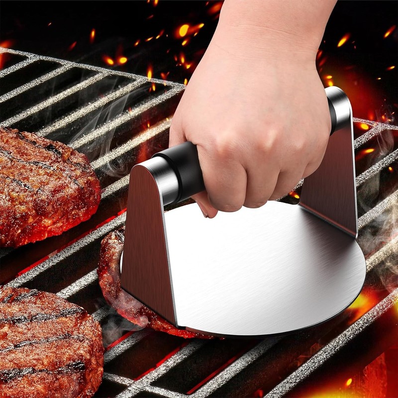 Versatile 5.5" Smash Burger Tool - Stainless Steel with Silicone Handle gallery
