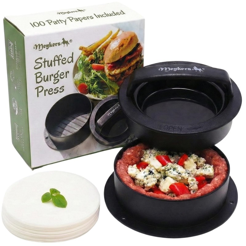 3-in-1 Burger Press Patty Maker with Non-Stick Mold & 100 Wax Papers for Sliders gallery