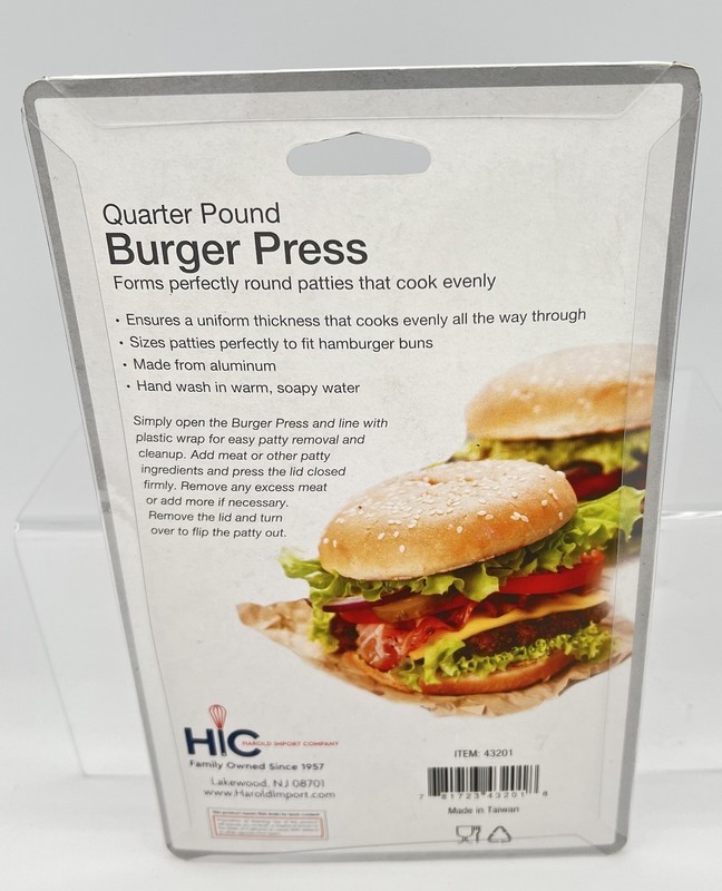 HIC Kitchen Burger Press & Patty Maker Aluminum Makes Quarter-Pound Patties NEW gallery