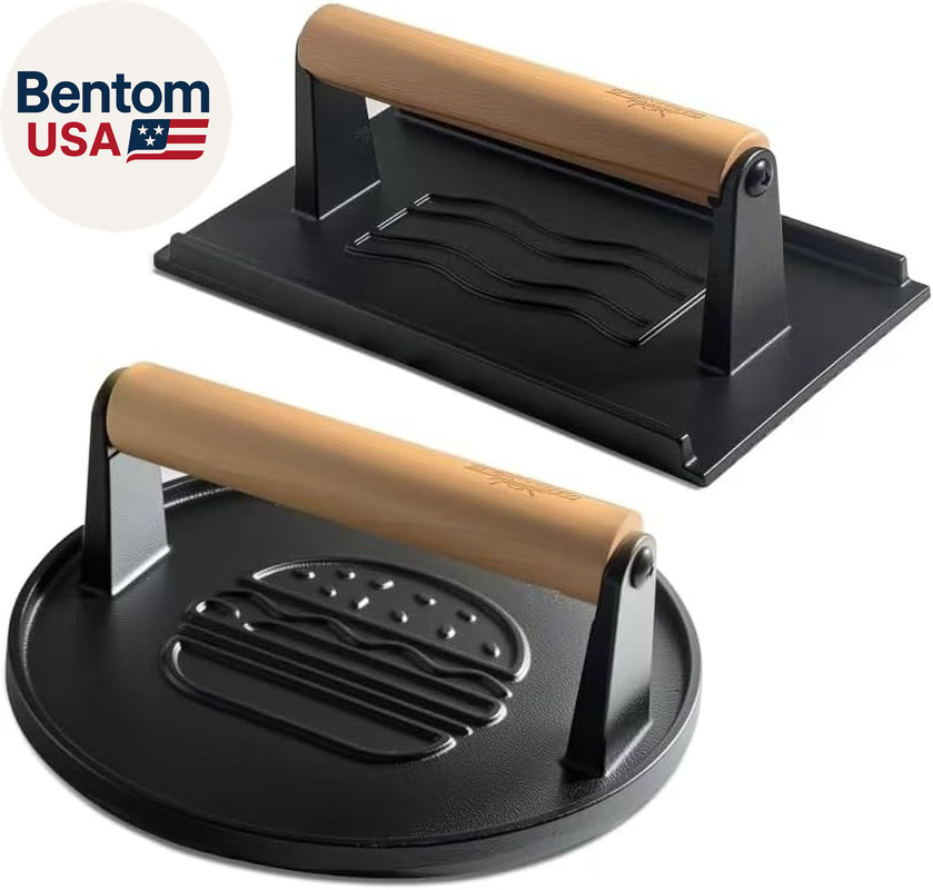 Cast Iron Smash Burger Press (2Pcs),Grill Bacon Meat Press Tool,Perfect for Blac