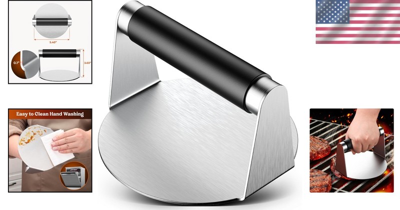 Versatile Stainless Steel Burger Press - Ideal for Smash Burgers and More, 5.5" gallery