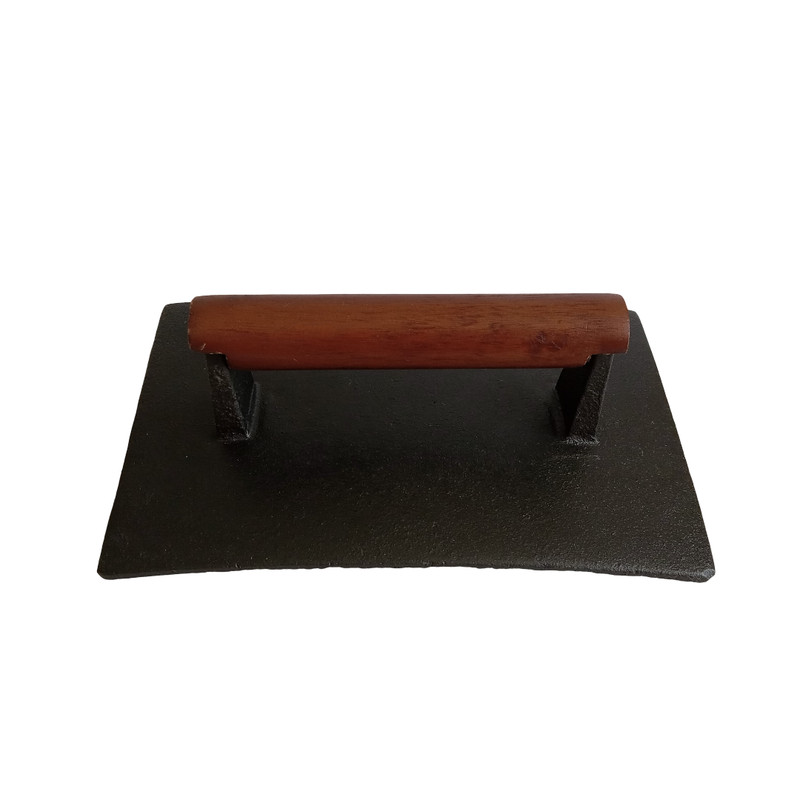 Cast Iron VTG Bacon Burger Press Wood Handle Black gallery