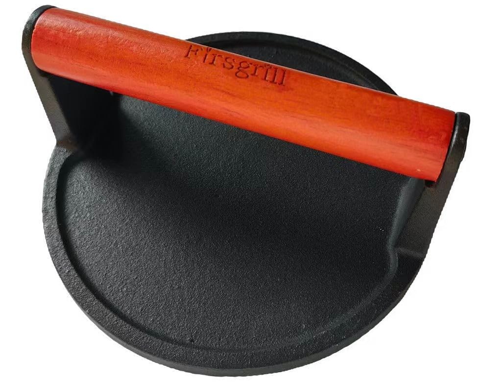 Firsgrill Burger Press 6.6" Round HeavyDuty Cast Iron Smash Meat Steak with W... gallery