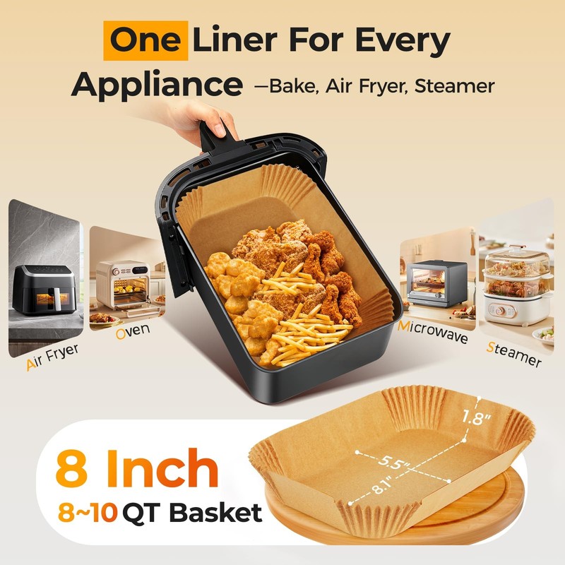 125Pcs Air Fryer Liners Disposable for Dual Basket, 8*5.5"Rectangle, Natural gallery