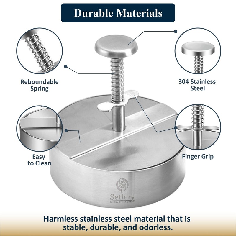 304 Stainless Steel Burger Press Patty Maker – 4.5" Heavy Duty Hamburger M gallery