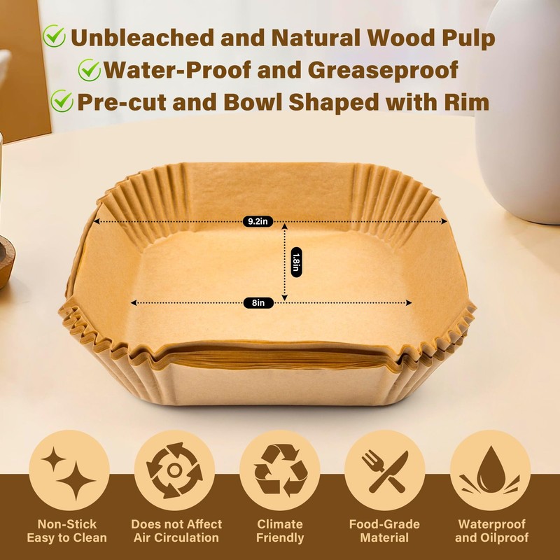 Air Fryer Liners Disposable, 125Pcs Parchment 8Inch-Square-125PCS, Yellow gallery