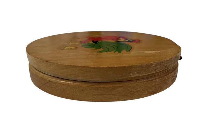 VTG Signed Wooden Round With Applied Rooster & Chick Hamburger Patty Press Mold gallery