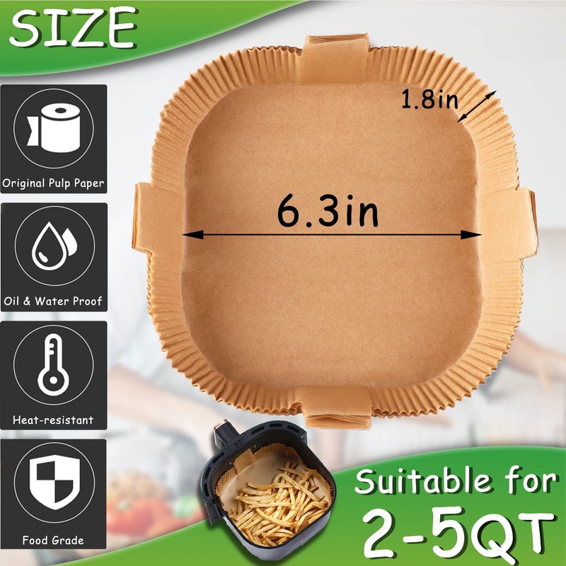 Air Fryer Disposable Paper Liner - 120PCS 6.3 IN-120PCS, Natural-Square gallery