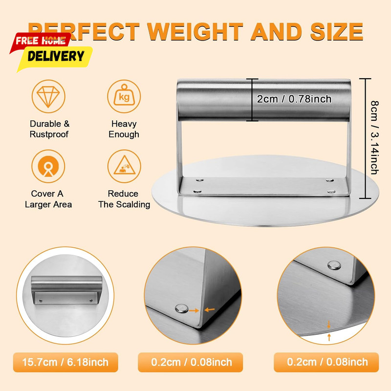 Stainless Steel Burger Press 6.2" round Smash Burger Press- Pro Non-Stick Burger gallery