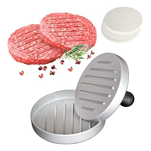 Hamburger Press Patty Maker Mold with 100 Pcs Wax Disc Papers for Cooking