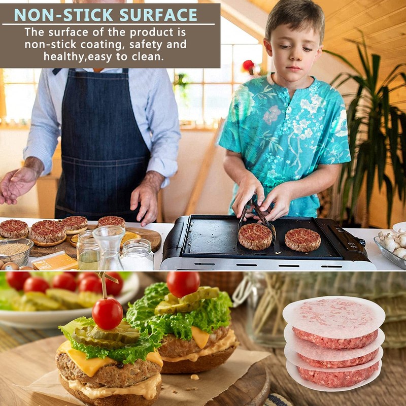 5" Stainless Steel Hamburger Press Patty Maker with 100 Pcs Wax Paper Sheets gallery