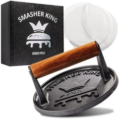 Cast Iron Smash Burger Press – Heavy Duty Hamburger Patty Maker Kit with 25 Pape