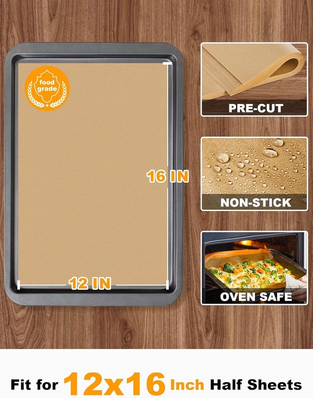 SMARTAKE 200 Pcs Parchment Paper Baking Sheets, 12x16 12 x 16, Unbleached gallery