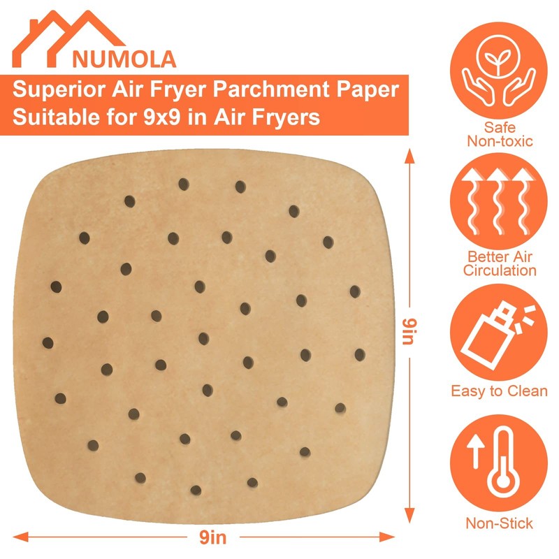 Numola 100 Pcs Air Fryer Liners Disposable Parchment Paper, 9 9IN, Unbleached gallery