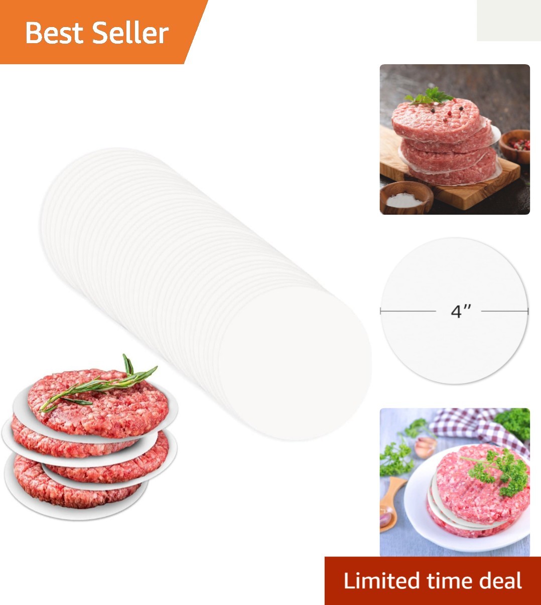100 Non-Stick Burger Patty Papers - 4-Inch Round Parchment Sheets for Cooking gallery