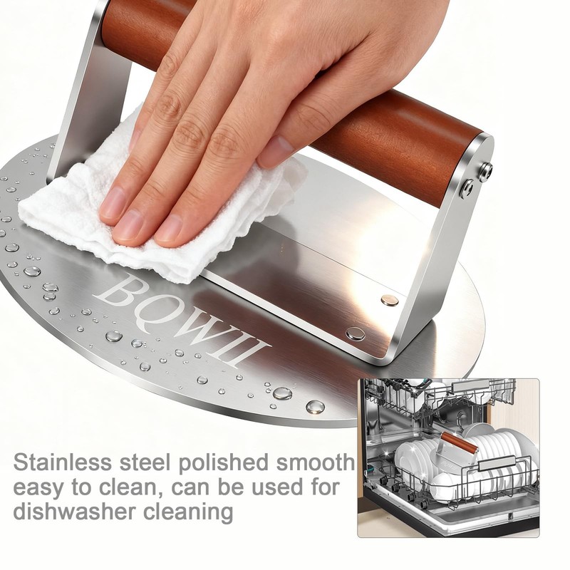 Burger Press Round Stainless Steel Meat Patty Maker Wood Handle 6.3 Inch gallery