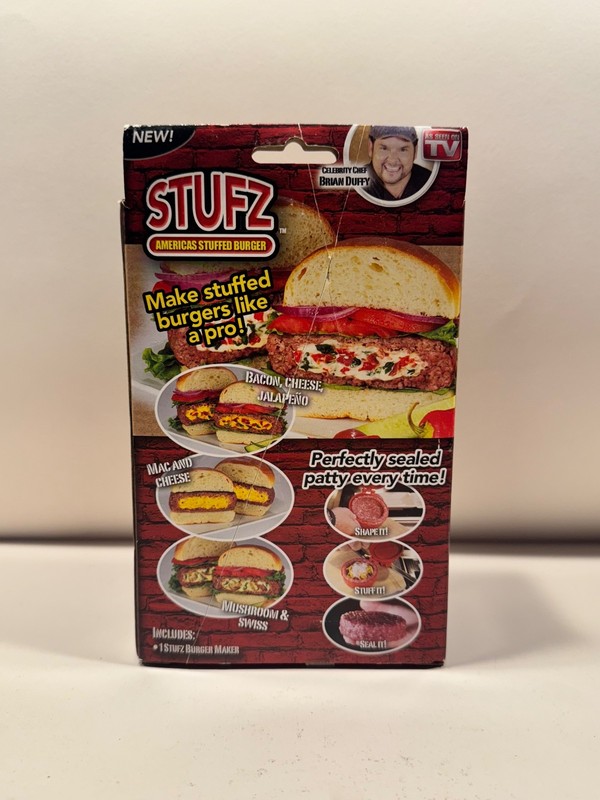 Stufz America’s Stuffed Burger Press As Seen On TV Used In Original Box gallery