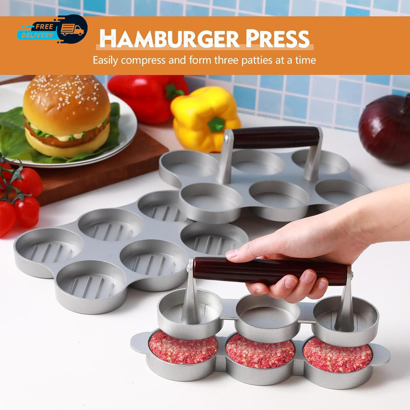 2 Pack Mini Burger Press Patty Maker 6 Slot3 Slot Meat Sausage Mold Small Burger gallery