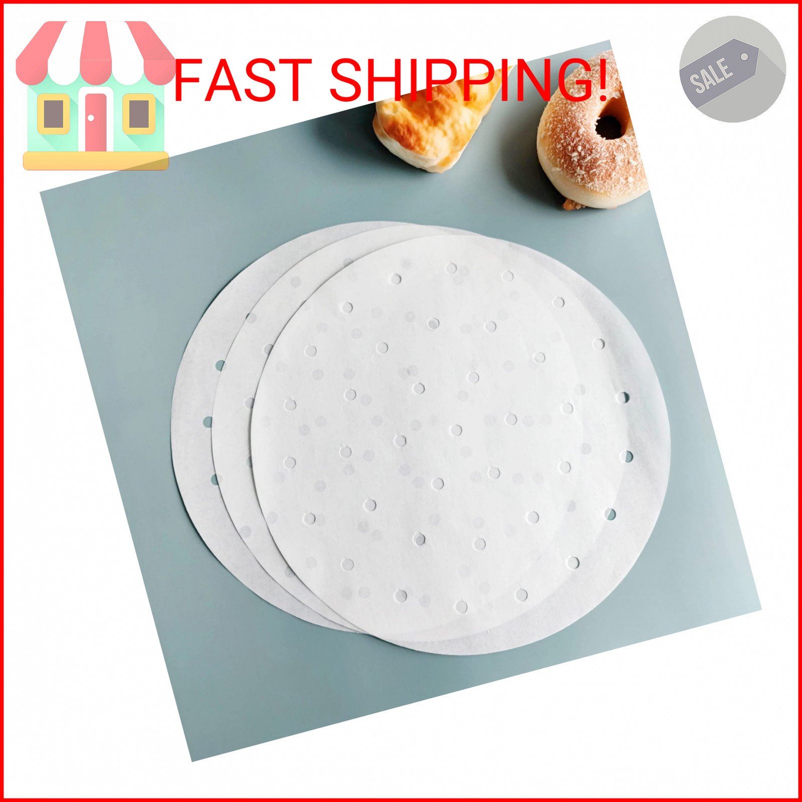 100 PCS Bamboo Steamer Liner, 10" Round Air Fryer Parchment Paper with Holes, Wh gallery