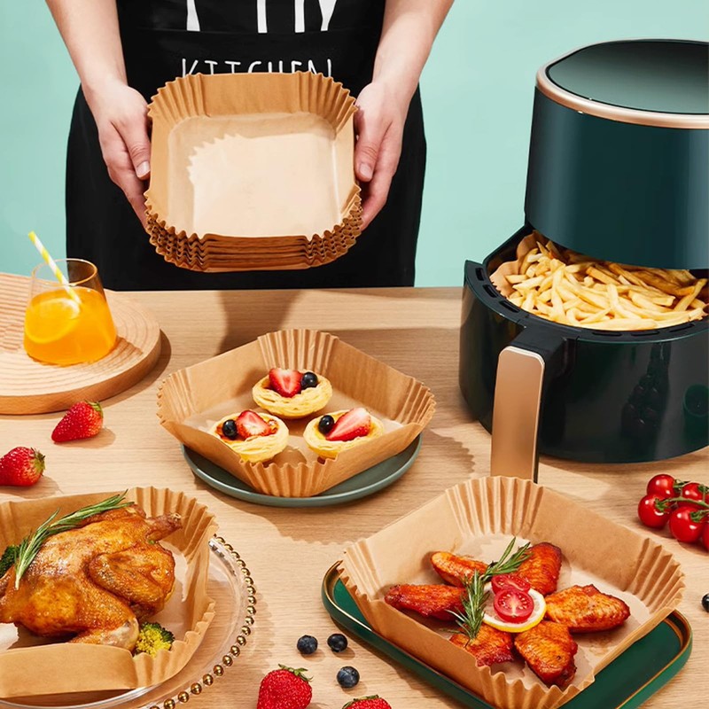 Air Fryer Liners Disposable Paper, 150 PCS Non-stick Parchment Square, Wooden gallery
