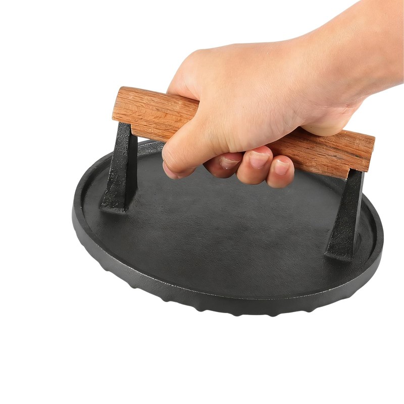 2 PCS 7 Inch Round Heavy Duty Cast Iron Grill Press, Steak Weight Bacon Barbe... gallery