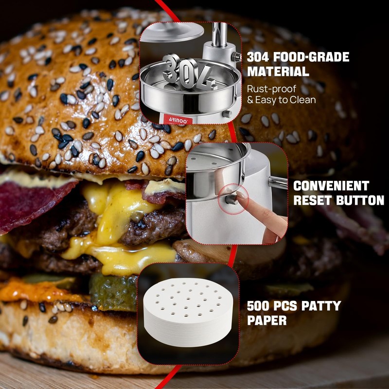 Commercial Burger Patty Maker, Stainless Steel Heavy Duty Burger Press Meat P... gallery