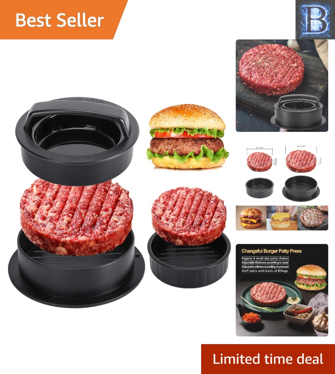 Compact 3-in-1 Burger Press and Patty Maker - Perfect for Grilling Joy gallery