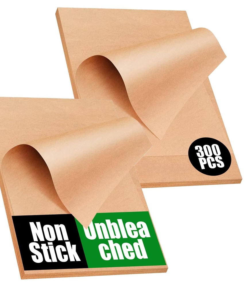 300 PCS Unbleached Parchment Paper Sheets for Baking 12 x16 In -300Pcs, Brown