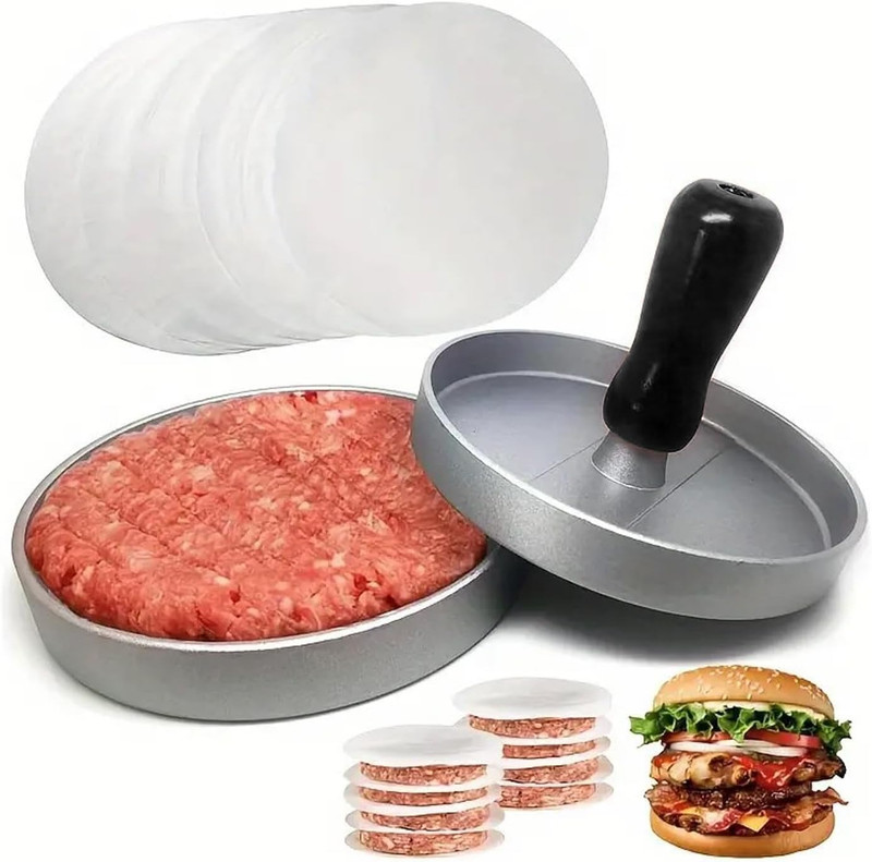 Burger Press Hamburger Press Patty Maker with 100 Patty Papers, Aluminum Hamburg gallery