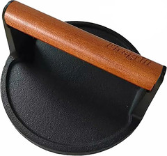 Burger Press 6.6″ round Heavy-Duty Cast Iron Smash Meat Steak with Wood Handle f