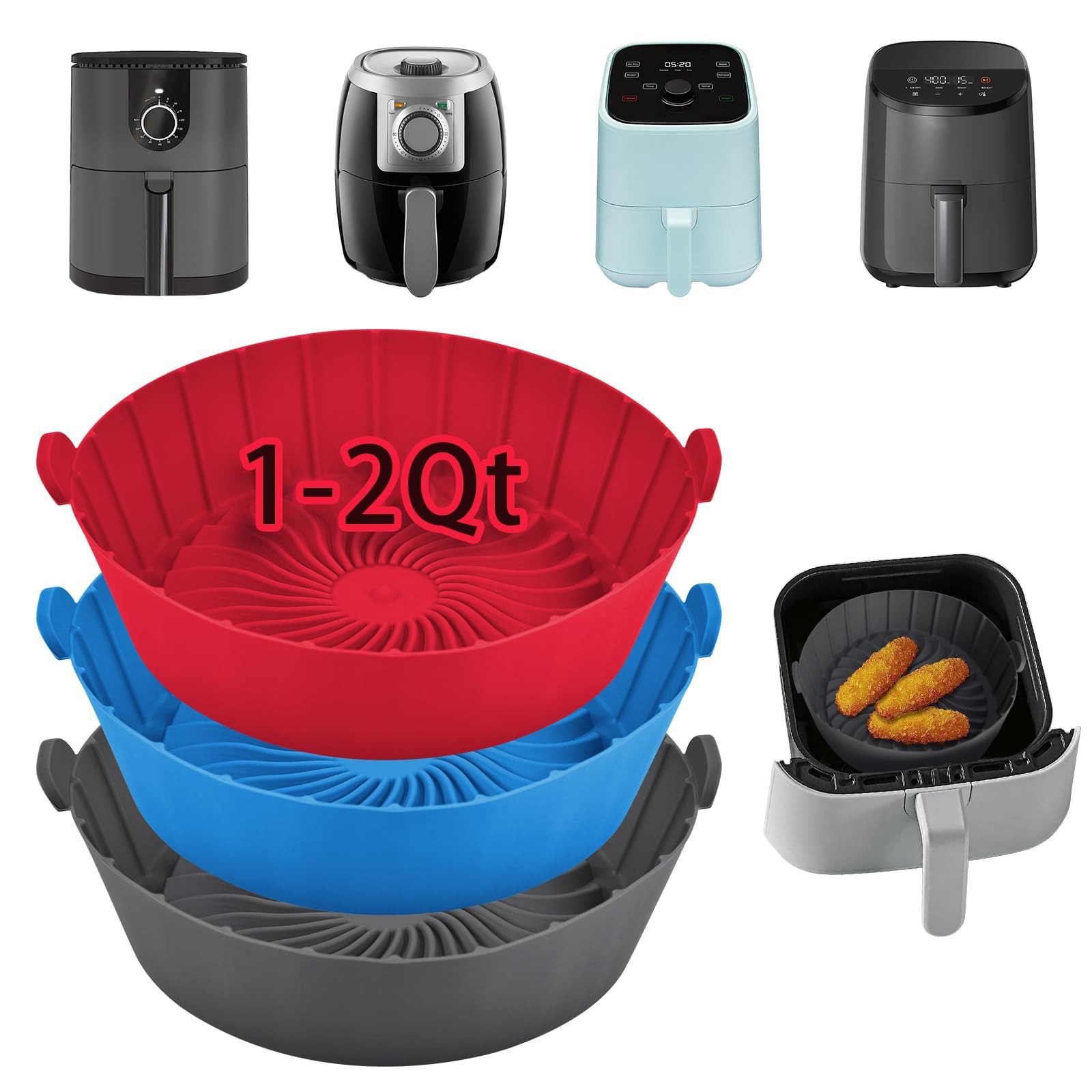 SIUDANGKA Silicone Air Fryer Liners Reusable for 1-2qt mini, Red&Blue&Grey gallery