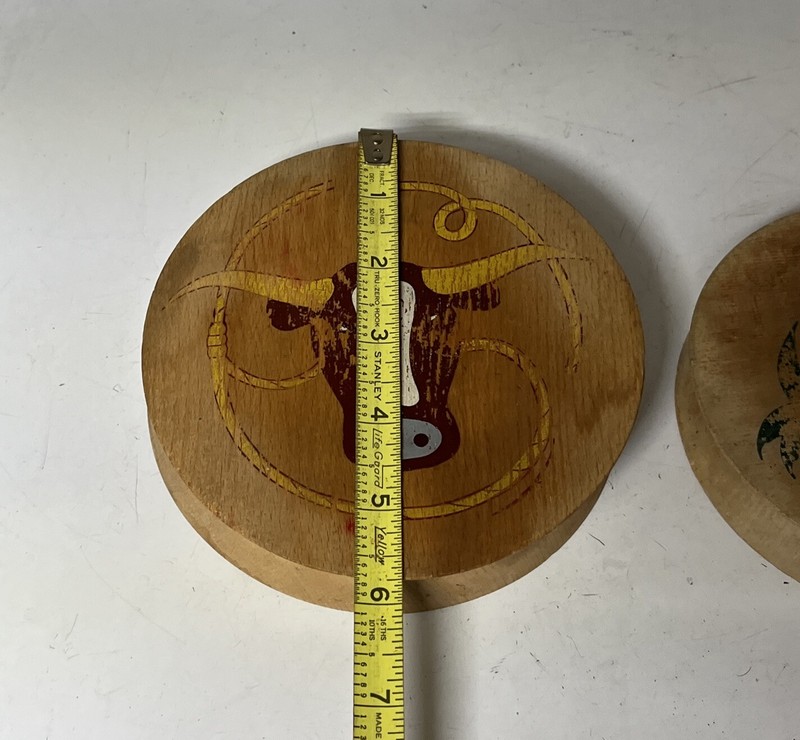 Fred Roberts Co Wood Hinged Hamburger Press Steer Longhorn And Rooster Vintage gallery
