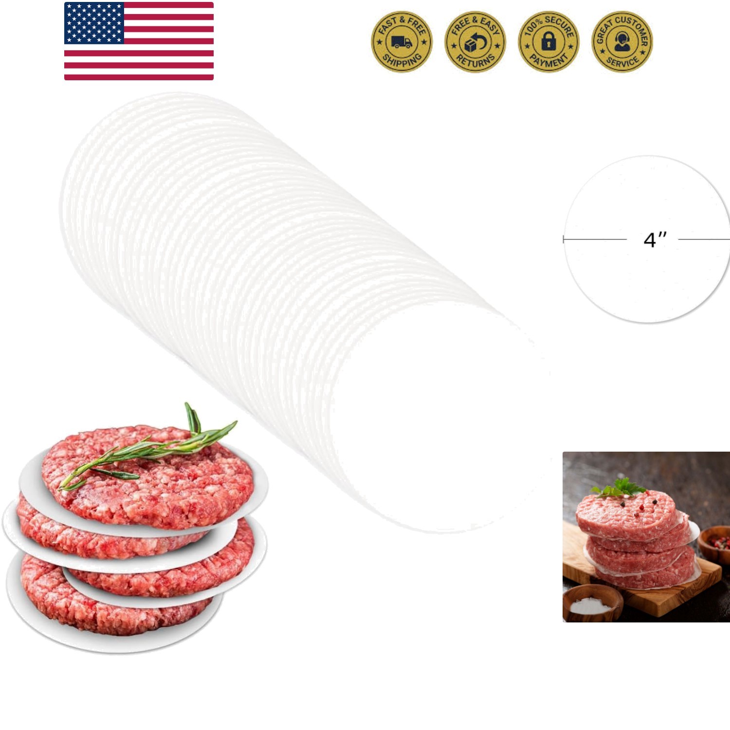 100 Pcs 4 Inch Non-Stick Patty Paper - Perfect for Food Storage & Baking gallery