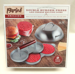 Double Burger Press & 8.75″ Cheese Melting Dome by Parini Stainless Steel NEW