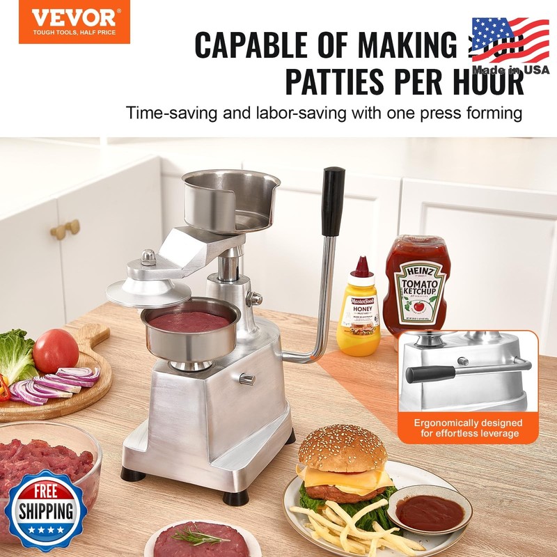 VEVOR Commercial Burger Patty Maker, 100mm/4inch Hamburger Beef Patty Maker, Hea gallery