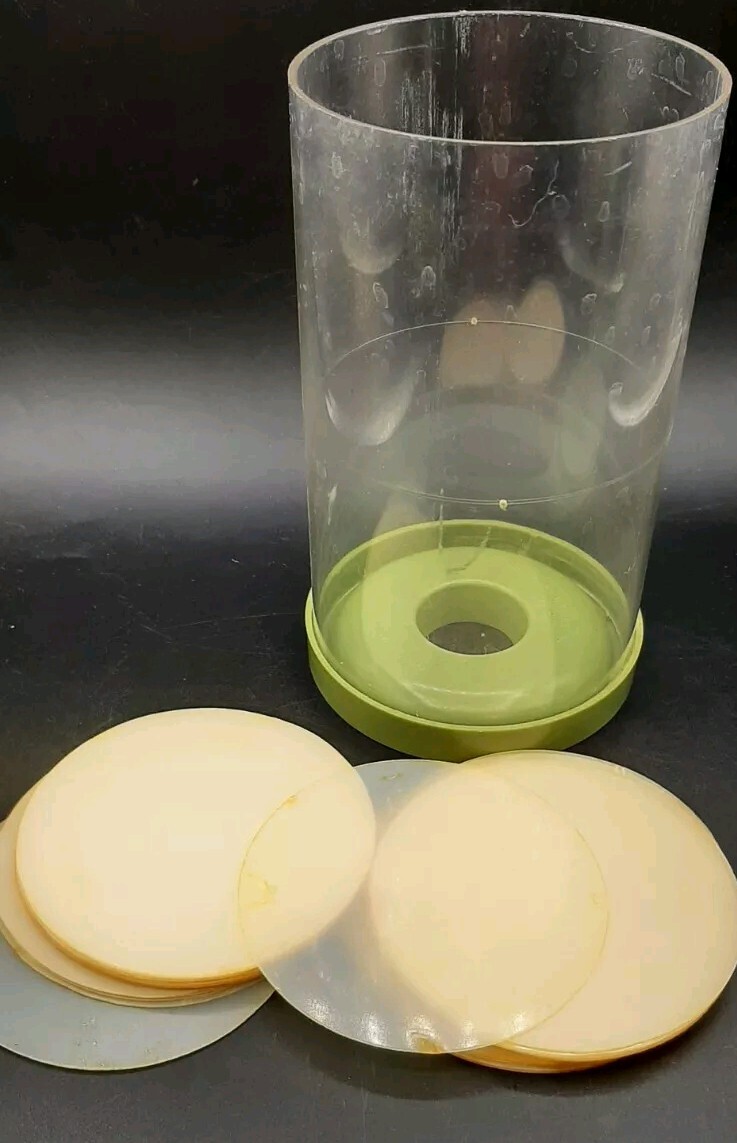 Vintage Mark Industries Hamburger Press Maker Storage Plastic Avocado Green USA gallery