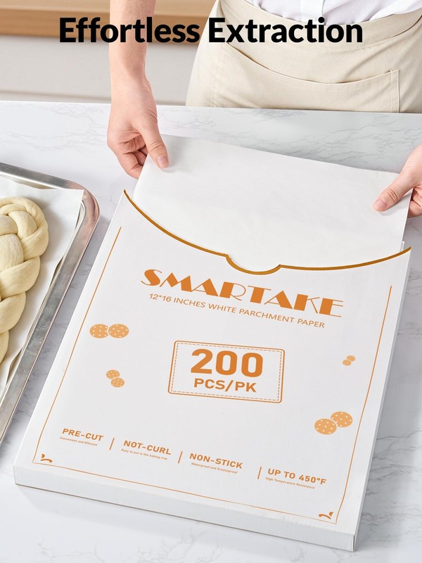 SMARTAKE 200 Pcs Parchment Paper Baking Sheets, 12" x 16"-200 Pcs, White gallery