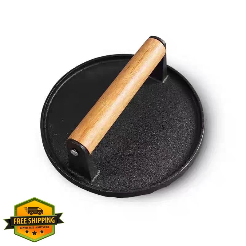 Aunewmei Cast Iron Burger Press 5.7 Inch Round Grill BBQ Tool
